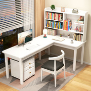 实木转角书桌书架一体桌卧室办公电脑桌现代简约家用儿童学习桌椅