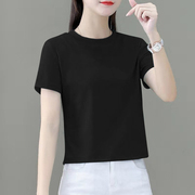 黑色小个子t恤女短袖夏装纯色打底衫体恤白色正肩休闲短款上衣潮