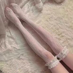 日系洛丽塔白色花边蕾丝，过膝袜jk可爱镂空超薄女马丁长筒靴中筒袜