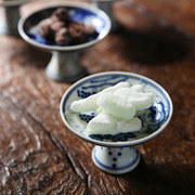 青花碟子手绘茶点小碟中式复古高脚碟小吃碟料理样板间装饰摆件