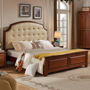 美式实木床现代简约1.8米橡木双人床轻奢头层牛皮软包主卧室婚床