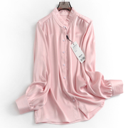 纯色垂感花边立领单排扣春季长袖气质百搭淑女上衣女衬衫N619