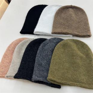 日系羊毛毛线针织堆堆帽，女士秋冬时尚，保暖护耳包