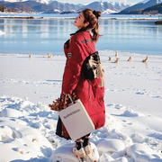 今年流行90白鸭绒酒红色羽绒服女冬季2023工装长款面包服外套
