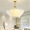 奶油风羽毛玻璃客厅吊灯时尚，法式珍珠装饰简约现代水晶卧室餐厅灯