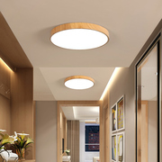 原木纹浅色铁艺LED吸顶灯圆形卧室简约现代长方形高档客厅创意灯