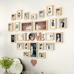 心形照片墙相框组合家庭客厅，装饰免打孔卧室墙上相片相册打印挂墙
