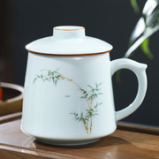陶瓷茶杯个人专用陶瓷杯带盖办公室高档青瓷茶杯，水杯家用定制刻字
