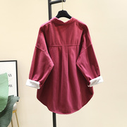 玫红色加绒加厚衬衫女外套2023冬季韩版宽松叠穿衬衣打底上衣