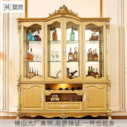 欧式酒柜实木雕花别墅家具，装饰柜香槟金玻璃四门，多功能储物柜高档
