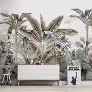 美式轻奢壁纸卧室背景墙热带雨林，植物动物墙纸酒店民宿东南亚壁画