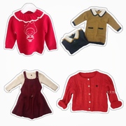 外贸清90-110韩国原单女童毛衣裙羊毛针织衫红色背心裙娃娃领