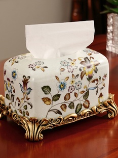 欧式纸巾盒复古陶瓷多功能，纸抽盒客厅茶几摇控收纳盒，家居饰品摆件