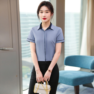 职业衬衫女短袖正装2025夏季新款商务工装餐厅酒店前台接待工作服