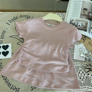 韩版童装2024夏季女童满身烫钻字母短袖T恤洋气短裙两件套潮