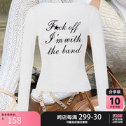 粉红蘑菇 bm风字母印花白色长袖T恤女春夏韩系上衣修身设计感小众