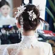 中式婚礼发簪套装手工布艺花瓣，串珠长流苏头饰新娘秀禾服发