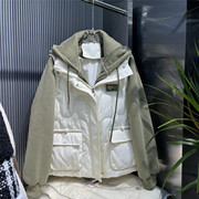 时尚羽绒棉服女2023冬季韩版假两件马甲卫衣，拼接宽松加厚外套