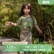 VAUVA草绿色女童T恤2024短袖夏季纯棉女孩宝宝短袖洋气夏装