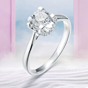 珂兰 白18K金钻石戒指钻戒30分50分直壁经典款牛头结婚求婚戒指女
