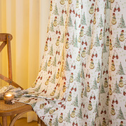 跨境圣诞节雪人印花窗帘美式小清新节日客厅卧室新年遮光窗帘成品