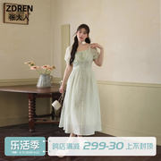 张大人(张大人)2024夏季绿色仙女裙，女度假温柔连衣裙法式收腰雪纺长裙