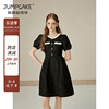 法式赫本风圆领连衣裙女夏季气质设计感撞色泡泡袖小黑裙