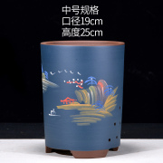 紫砂兰花盆圆柱桶型悬崖式盆景盆室内简约大号绿植高档陶瓷盆