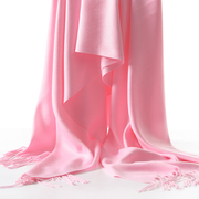 韩版女秋冬季纯色粉色保暖长款围巾薄款大规格办公室披肩两用