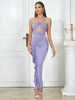 法式紫色性感收腰名媛吊带连衣裙，修身显瘦高级感气质长裙小礼服裙