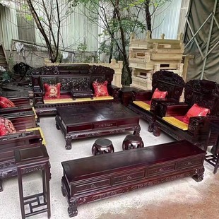 祥云宝座古中式实木沙发组合明清古典别墅家用大户型整装家具