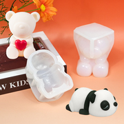 情人节抱心小熊硅胶蛋糕模具，慕斯模卡通4寸熊猫蜡烛模具烘焙用具