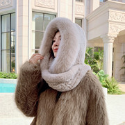 獭兔毛编织风雪帽全包型围巾，帽子一体冬季保暖加厚狐狸，毛围脖(毛围脖)女帽