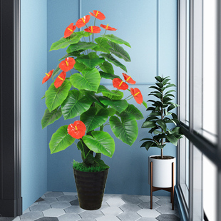 仿真发财树盆栽红掌假花仿真花，客厅鸿运当头塑料绿植仿生植物