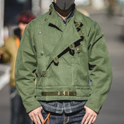 马登工装瑞典机车夹克美式vintage阿美咔叽，纯棉洗水军绿色外套男