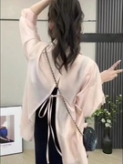 套装女夏季韩版时尚开叉防晒天丝衬衫搭配休闲吊带长裙洋气连衣裙