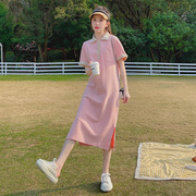 polo领连衣裙女夏2024粉色t恤裙奶甜温柔森系法式小众设计感