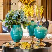 新古典欧式复古客厅软装饰品陶瓷美式餐桌花瓶干花花艺电视柜摆件
