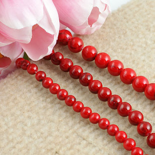 diy珠饰配件，天然石材染色散珠手链串珠仿松石纹，红珠23916