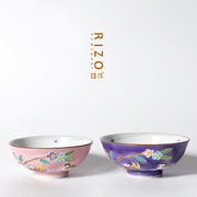日本进口京烧清水烧陶瓷，饭碗夫妻对碗，手绘鸳鸯纹米饭碗