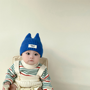 婴儿毛线帽可爱尖角套头帽子0-3个月新生儿宝宝秋冬保暖针织帽潮8