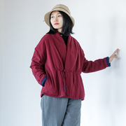 乱在江南冬季棉麻短款外套夹棉保暖改良汉服红色棉衣复古中式袄子