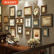 欧式奢华复古实木照片墙挂墙，美式相框墙，客厅沙发背景墙创意组合画