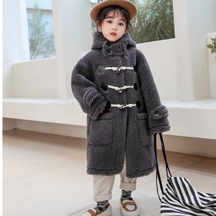 冬季儿童皮草外套颗粒羊毛复合皮毛一体大衣，男女童装中长款宝宝潮