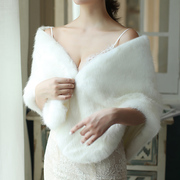 新娘婚纱披肩秋冬季结婚韩版礼服旗袍外套，加厚保暖大码毛披肩白色
