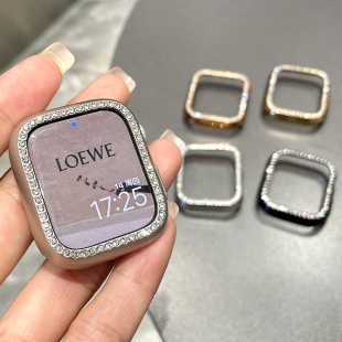 英伦天歌适用AppleWatch带钻保护壳S9表壳/78苹果手表镶钻边框壳iwatch3/4/5/6/7/SE代电镀半包硬壳41/45mm女