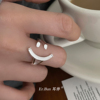 925纯银爱心戒指女小众设计感时尚个性笑脸开口可调节食指戒指环