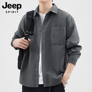 jeep吉普长袖衬衫男士，春季纯棉宽松休闲寸衫印花工装，衬衣外套男装