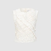 wis&ur2024夏季女装，设计感甜美褶皱花边圆领，无袖修身罩衫衬衫