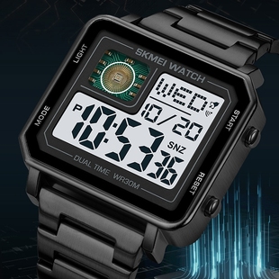 时刻美手表男士方形韩潮多功能防水夜光复古金属钢带电子学生手表